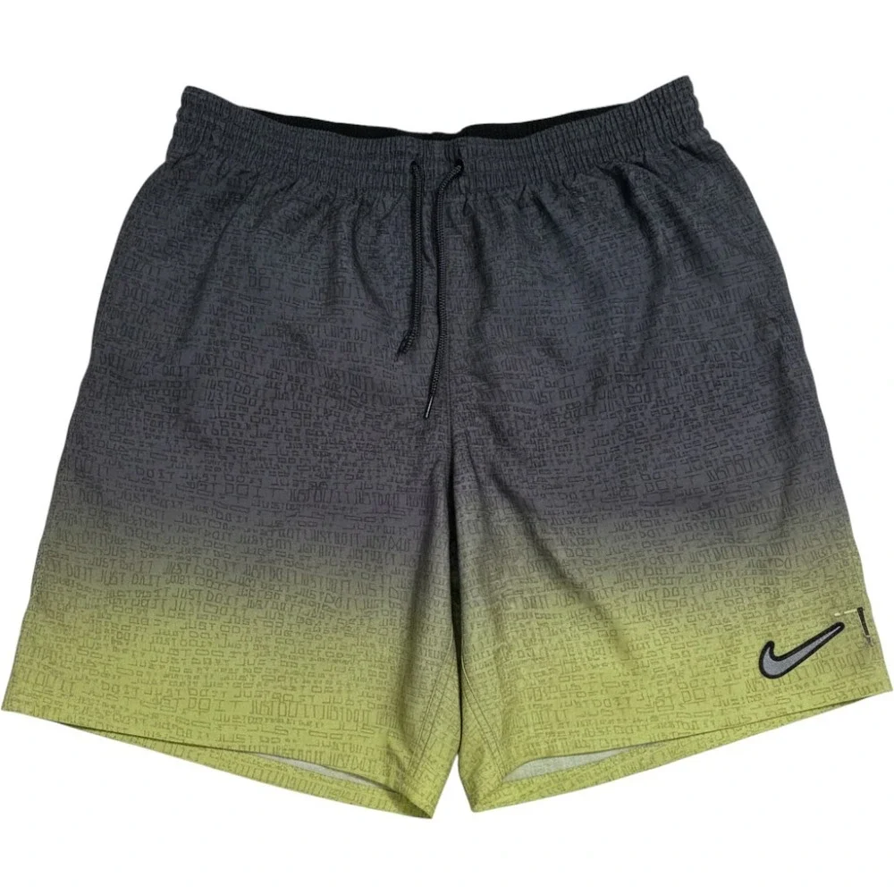 Nike Mens Swim Shorts Sz XL Grey Yellow Just Do It Ombre All Over Print Trunks